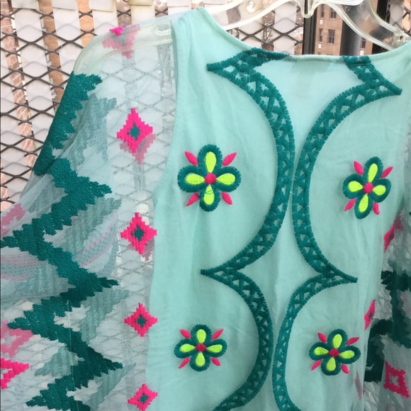 Cat & Jack Turquoise Embroidered Kaftan/Coverup - Picture 6 of 8